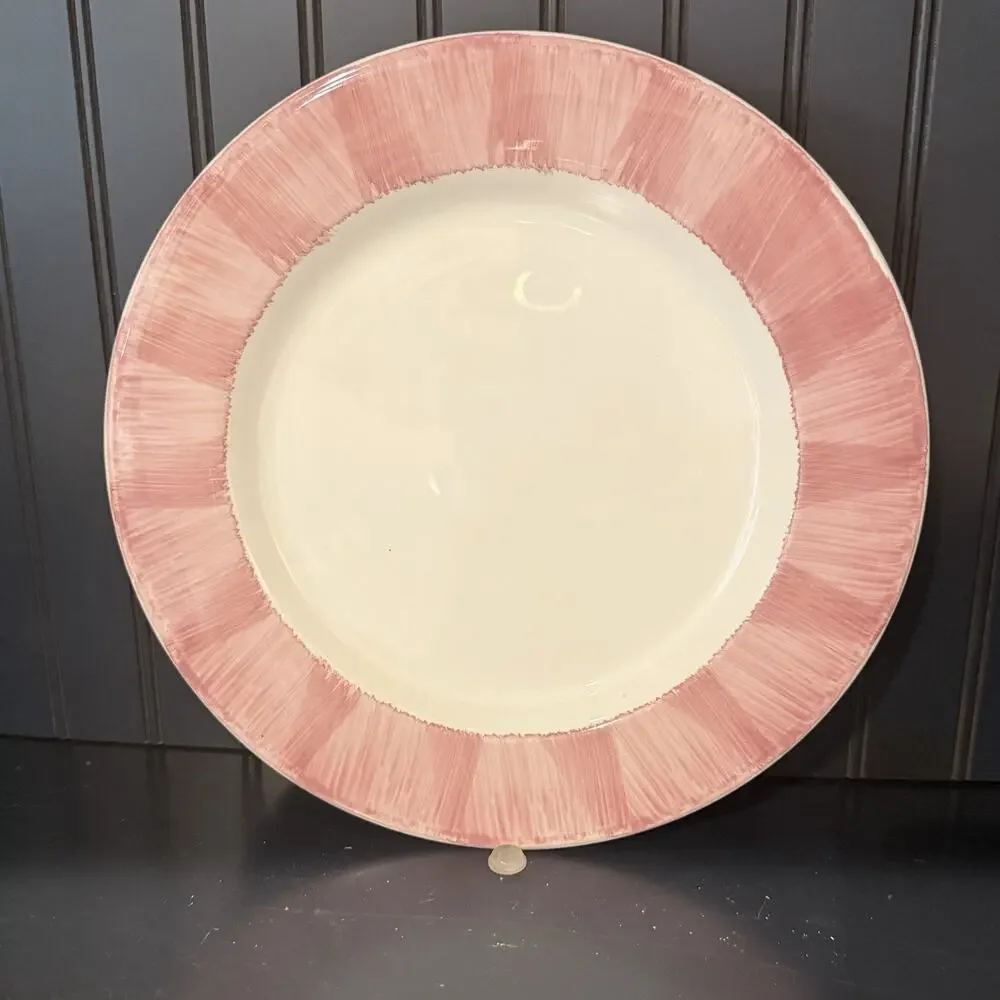 Pier 1 Pink Rim / Edge Handpainted Dinner Plates 10.5